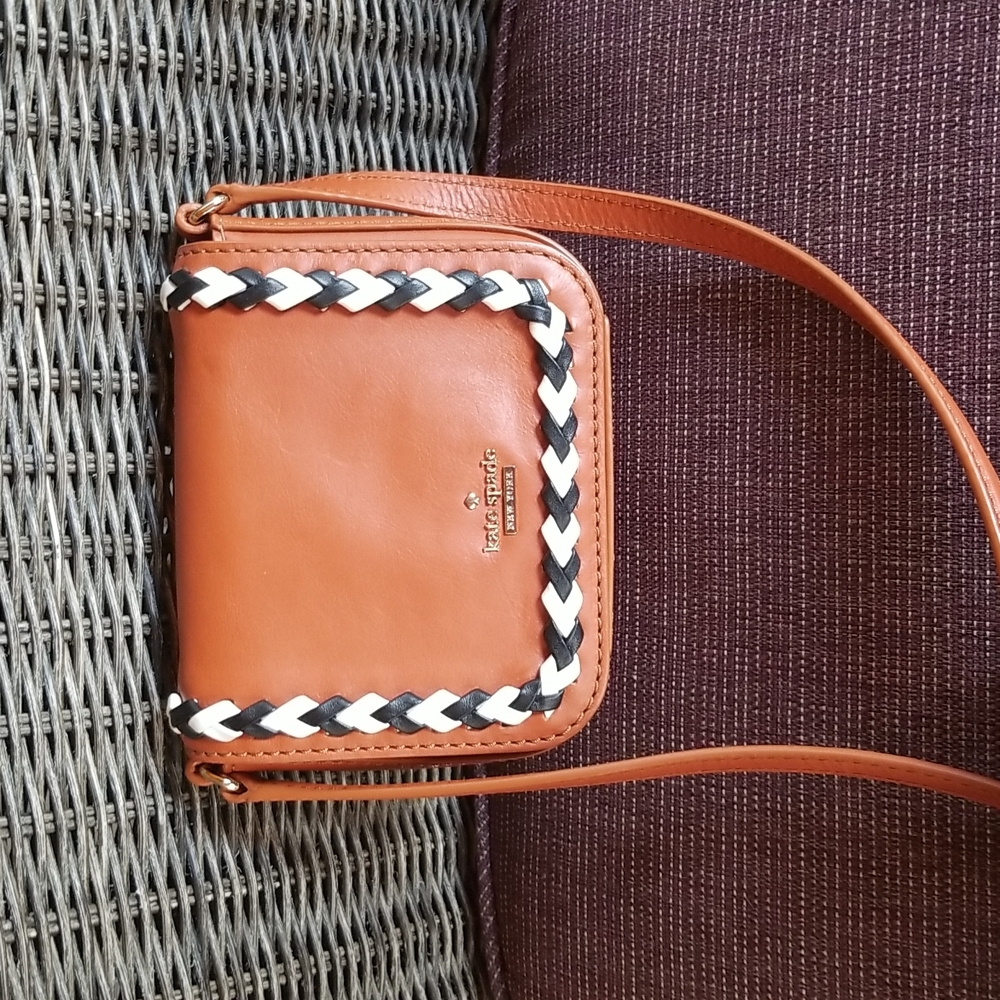 Kate Spade Brown Crossbody Bag with Black and White Braided Trim